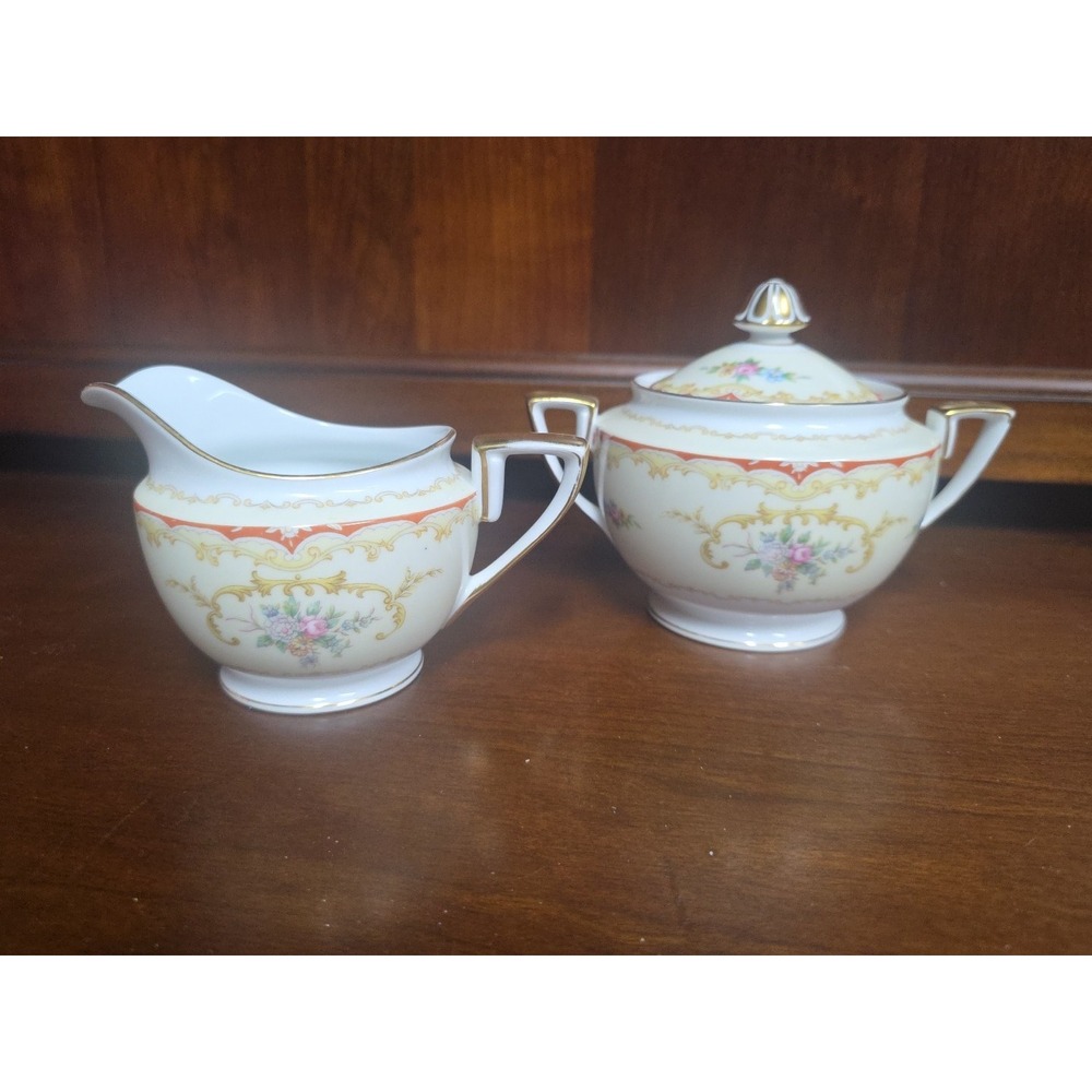 Vintage Noritake Oradell 588 Sugar Bowl w/Lid & Creamer floral pattern‎